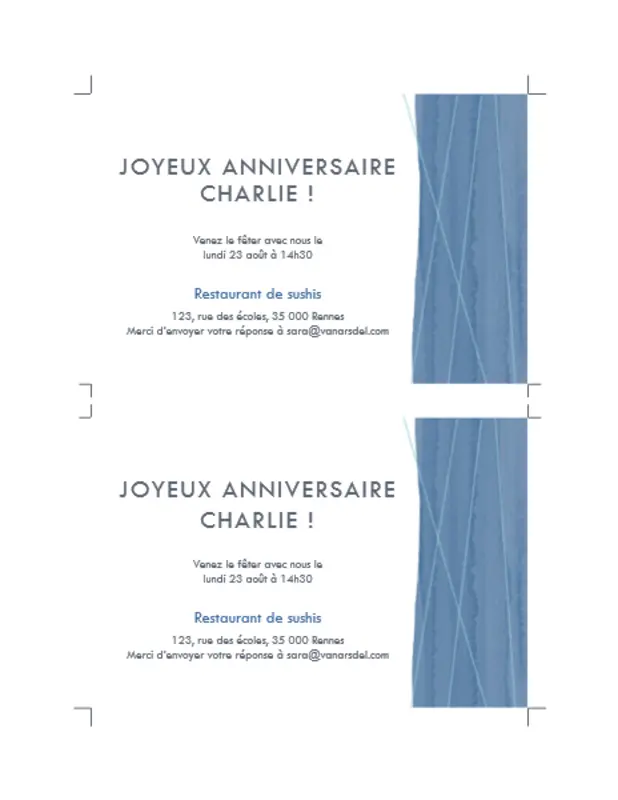 Invitations à une fête Ruban bleu (deux par page) organic simple