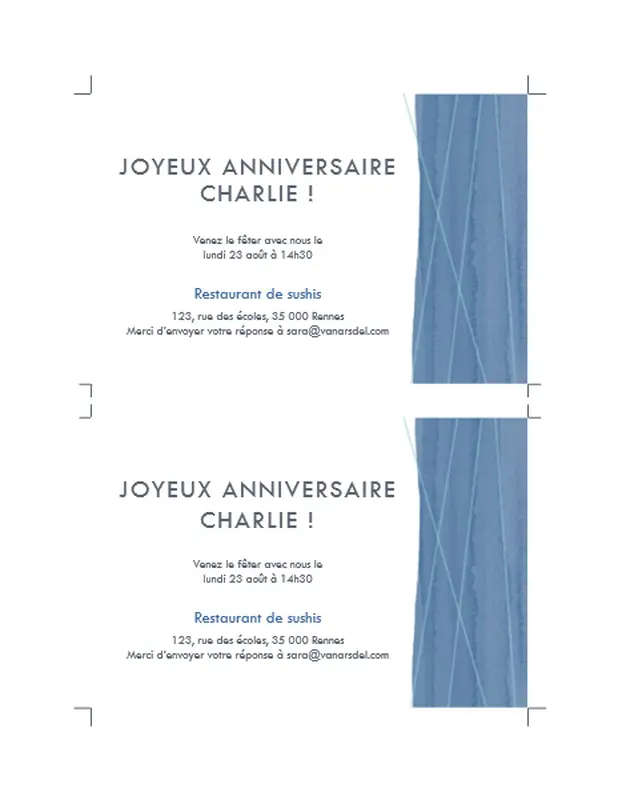 Invitations à une fête Ruban bleu (deux par page) organic simple