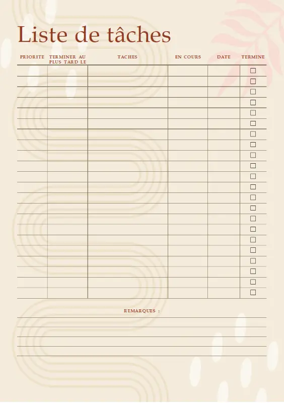 Liste des tâches (document) brown organic simple