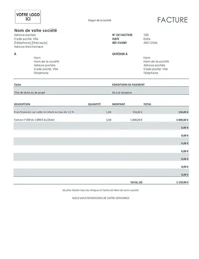 Facture avec frais financiers (en gris) modern simple