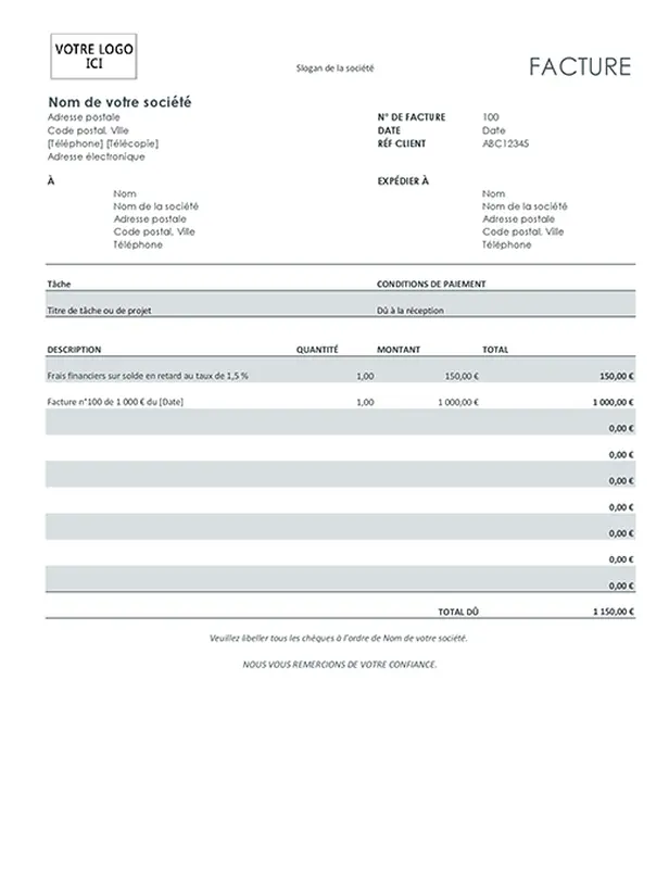 Facture avec frais financiers (en gris) modern simple
