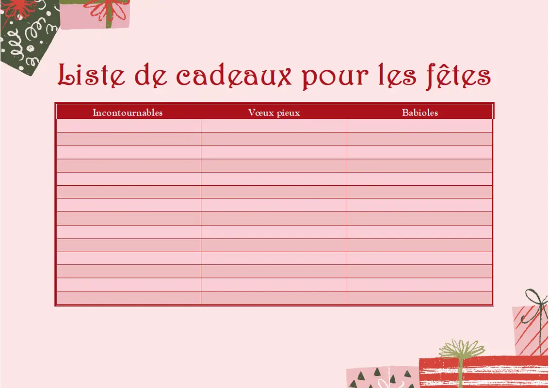 Liste de cadeaux de Noël souhaités (pour adulte) whimsical color block