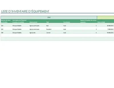 Liste d’inventaire d’équipement