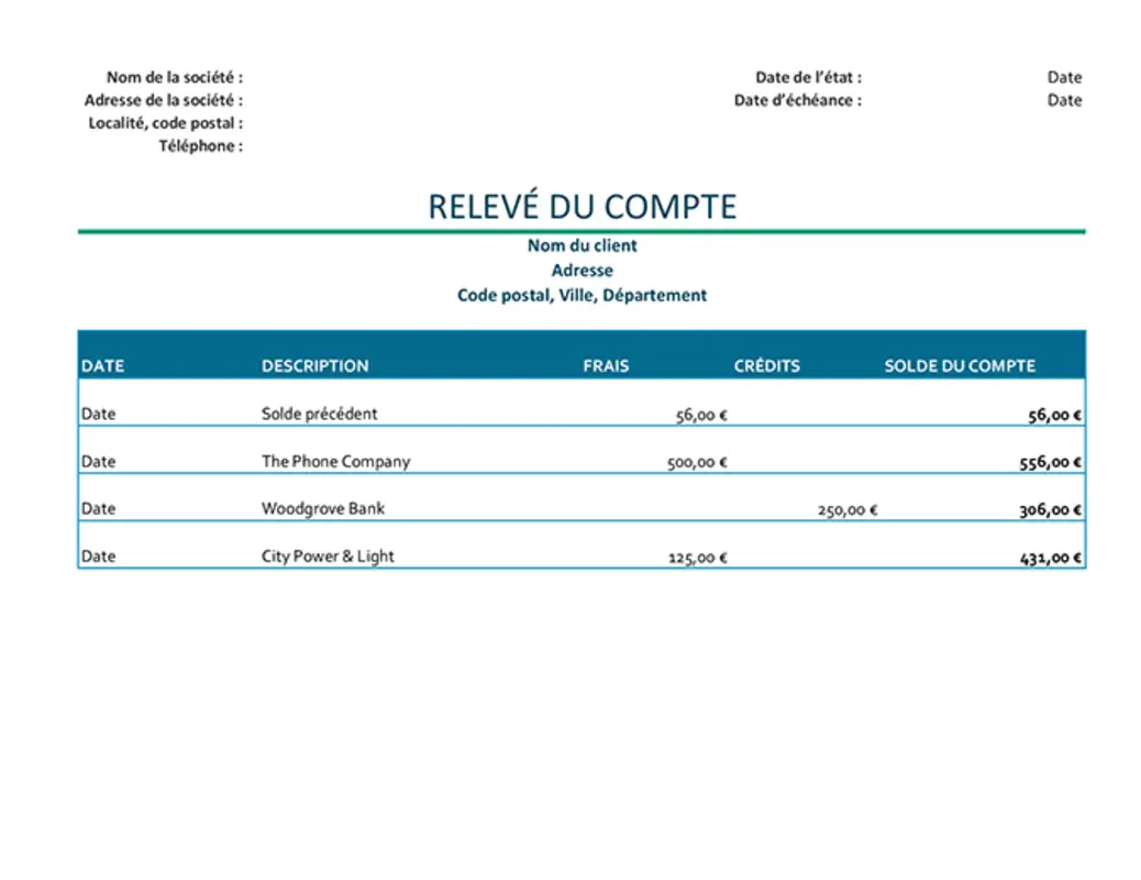 Relevé de facturation de compte modern simple