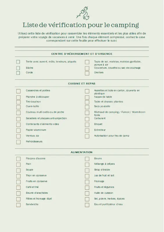 Liste de contrôle Camping green modern simple