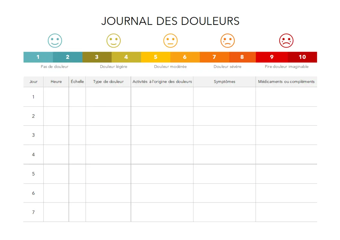 Carnet de suivi de la douleur modern-simple