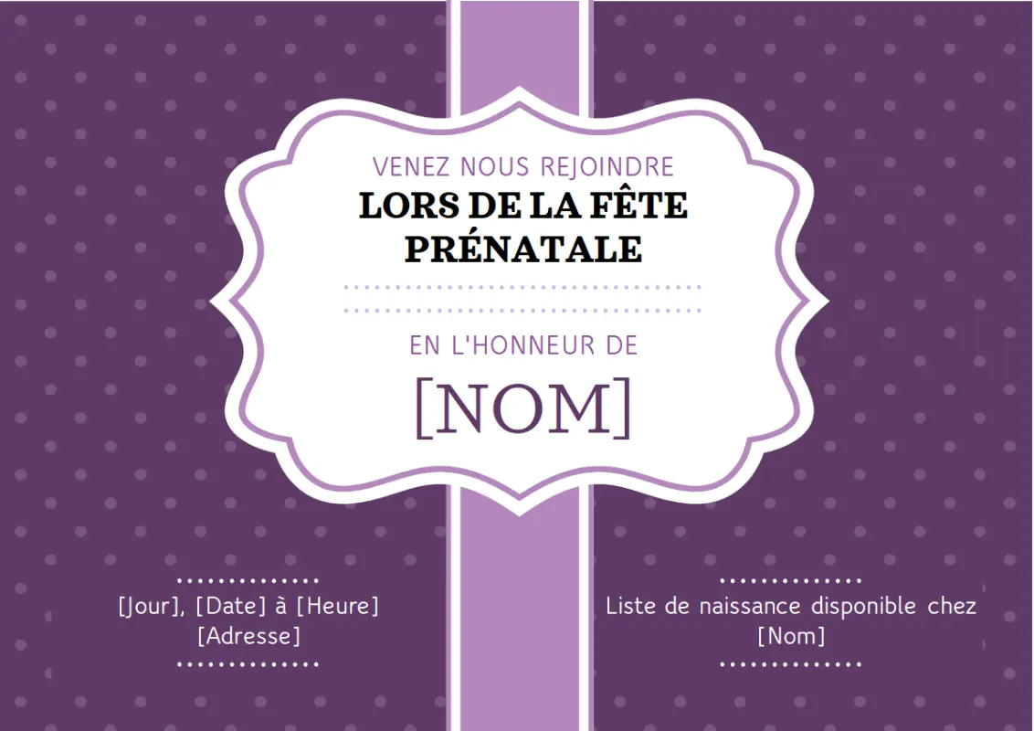 Invitation à une fête prénatale purple vintage retro