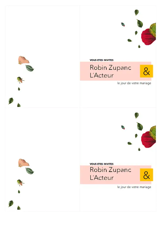 Faire-part de mariage floral (sans distinction de sexe) organic simple