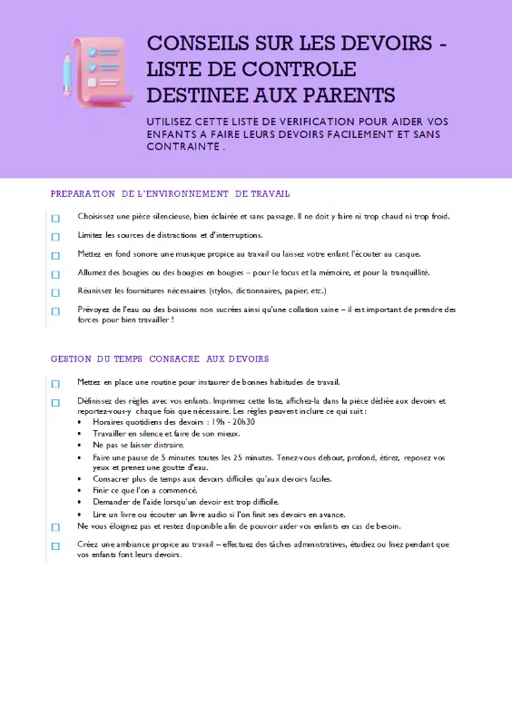 Conseils sur les devoirs - Liste de contrôle purple modern simple