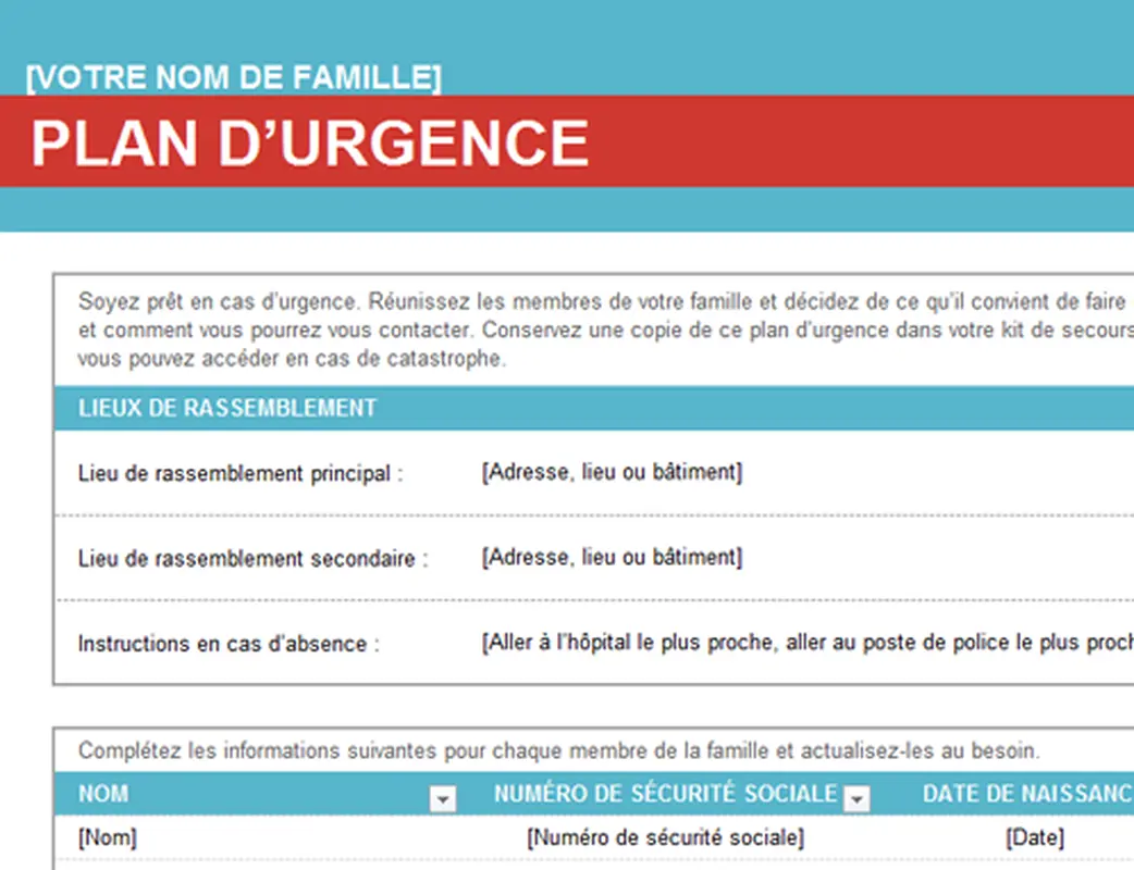 Plan urgence famille modern simple