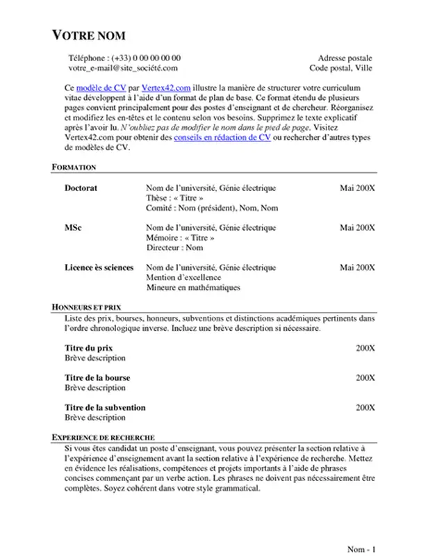 CV détaillé (CV)