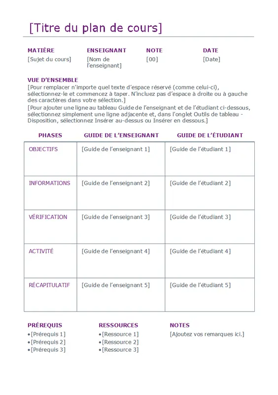 Planificateur de cours quotidien (couleur) modern simple