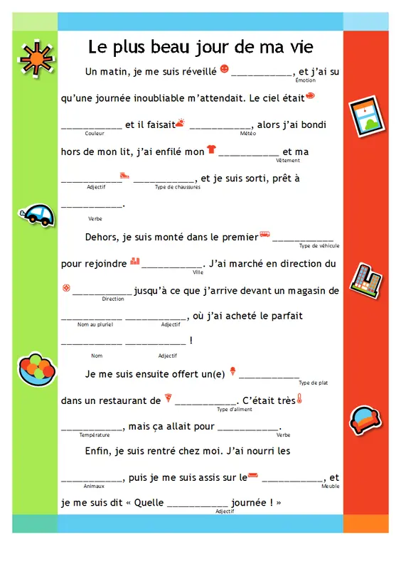 Histoire rigolote à compléter modern simple