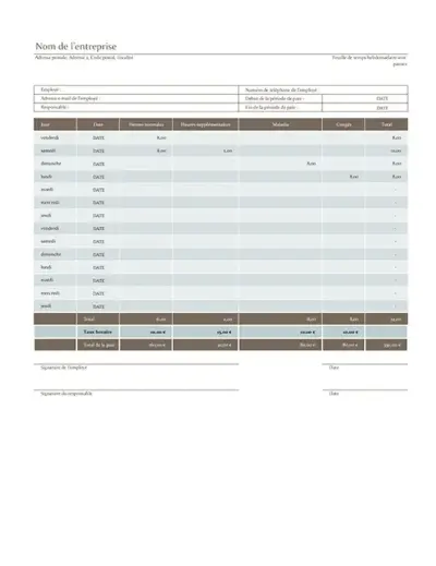 Modèle de feuille de temps bihebdomadaire gratuit