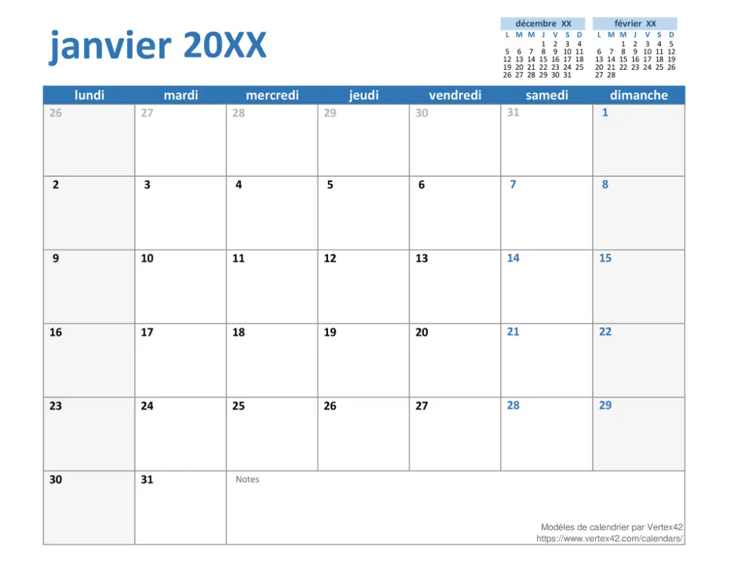 Calendrier annuel personnalisé blue modern-simple