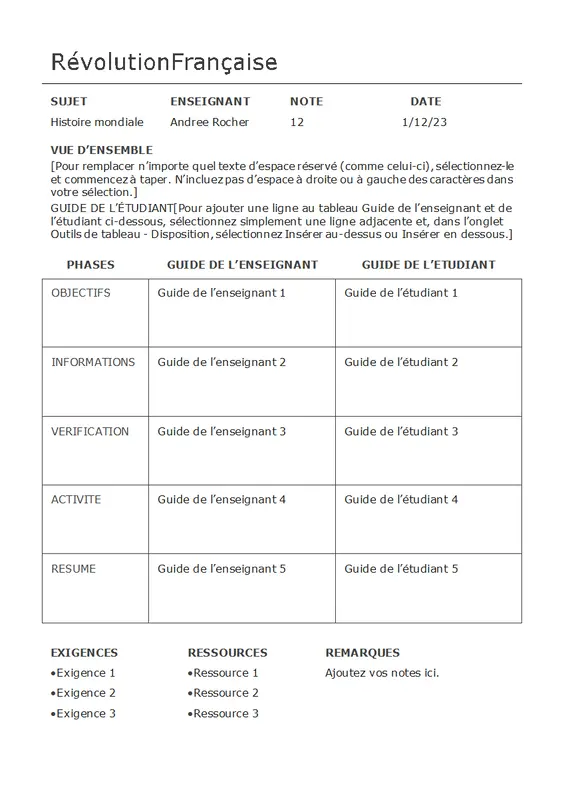 Plan de cours de base modern simple