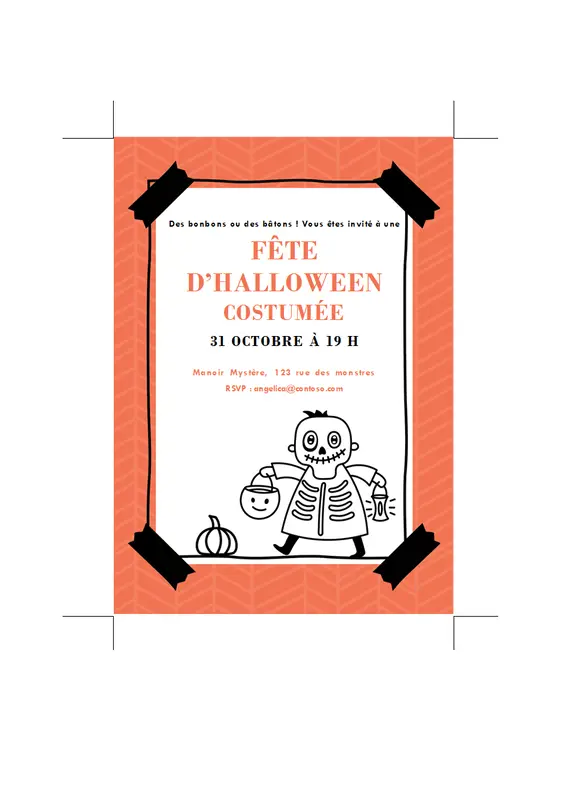 Invitation squelette Halloween whimsical-line
