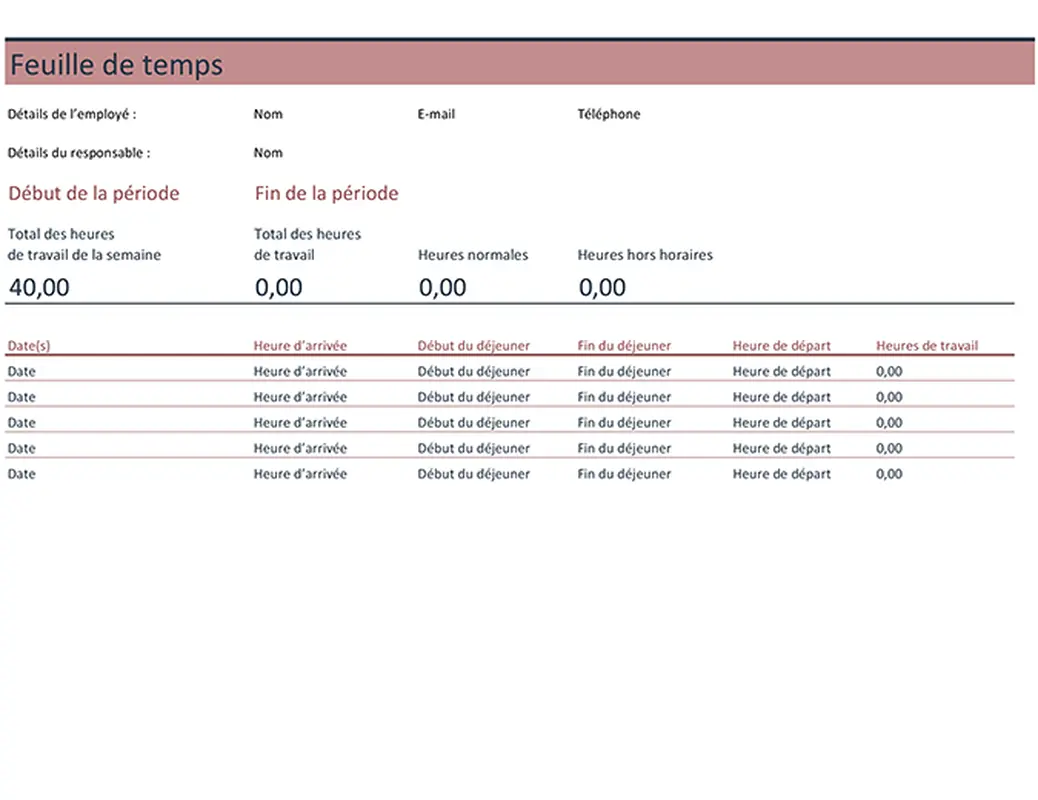 Feuille de temps (hebdomadaire)