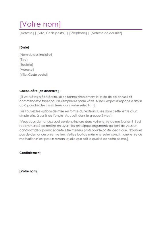 Lettre de motivation (violet)