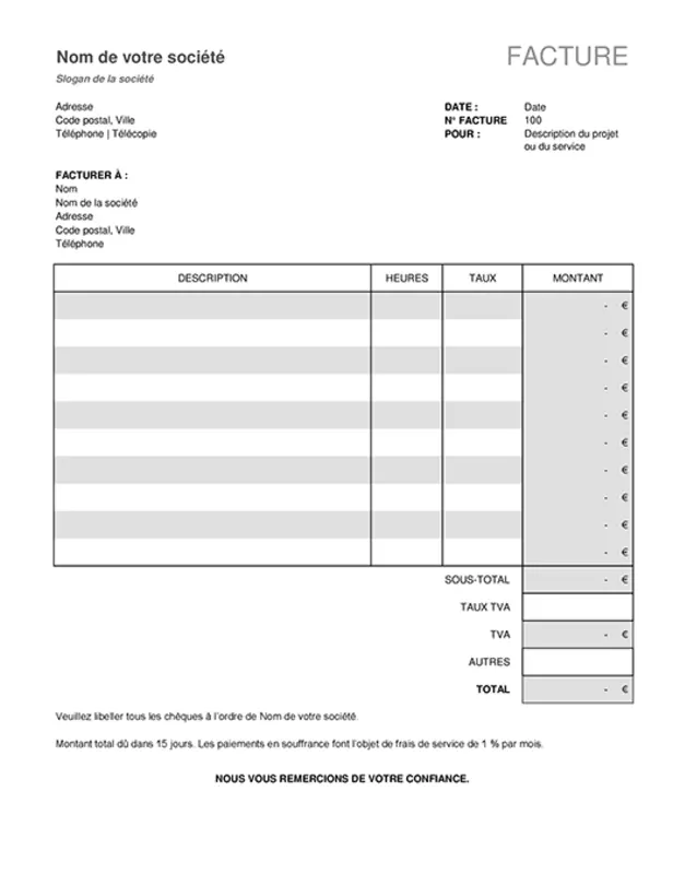 Facture de service avec calculs des taxes black modern-simple