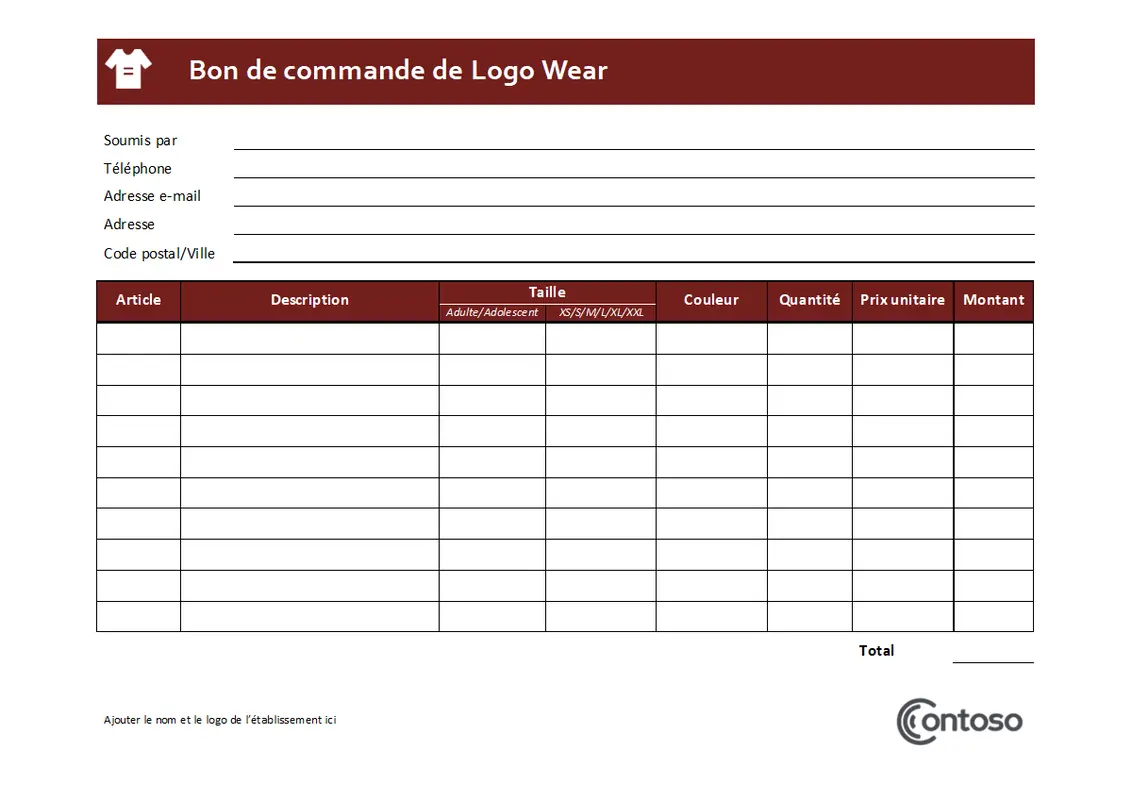 Bon de commande de Logowear modern simple