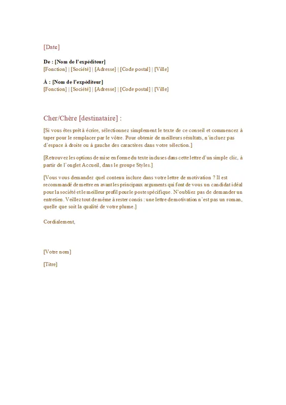 Lettre commerciale formelle modern simple