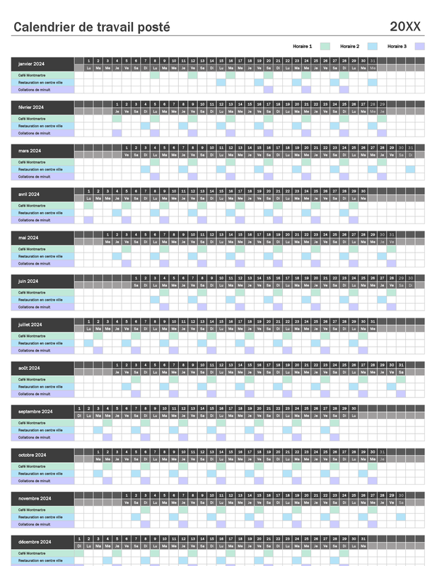 Calendrier d’horaire de travail white modern simple