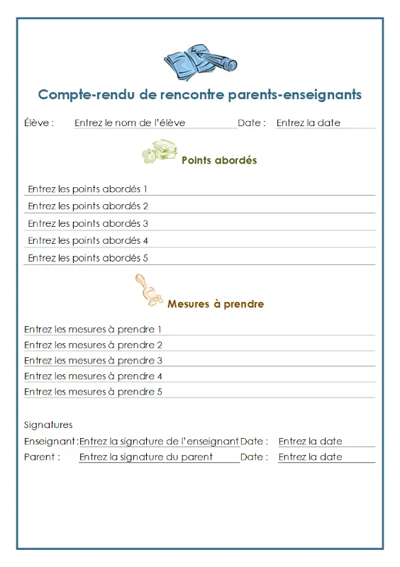 Compte-rendu de rencontre parents-enseignants yellow modern simple