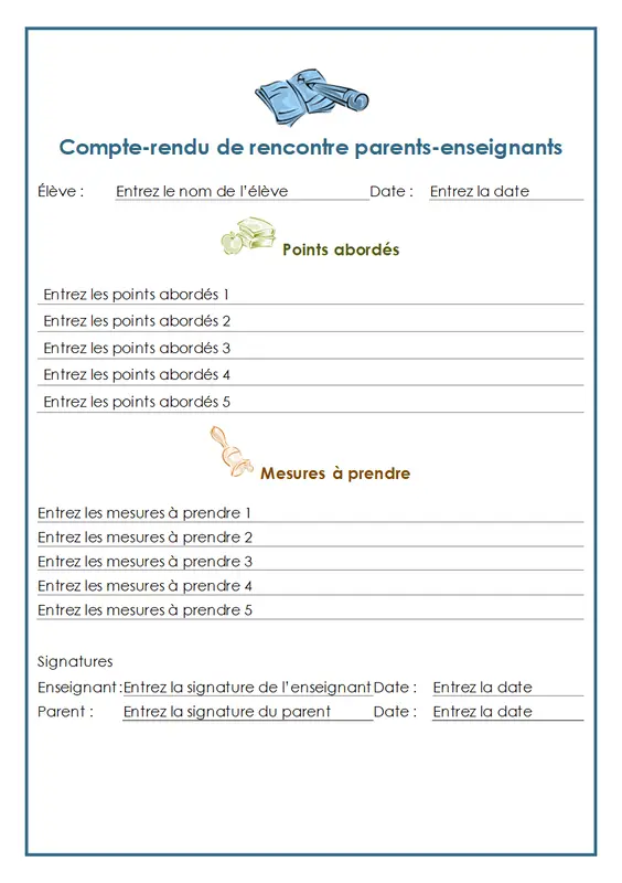 Compte-rendu de rencontre parents-enseignants modern simple