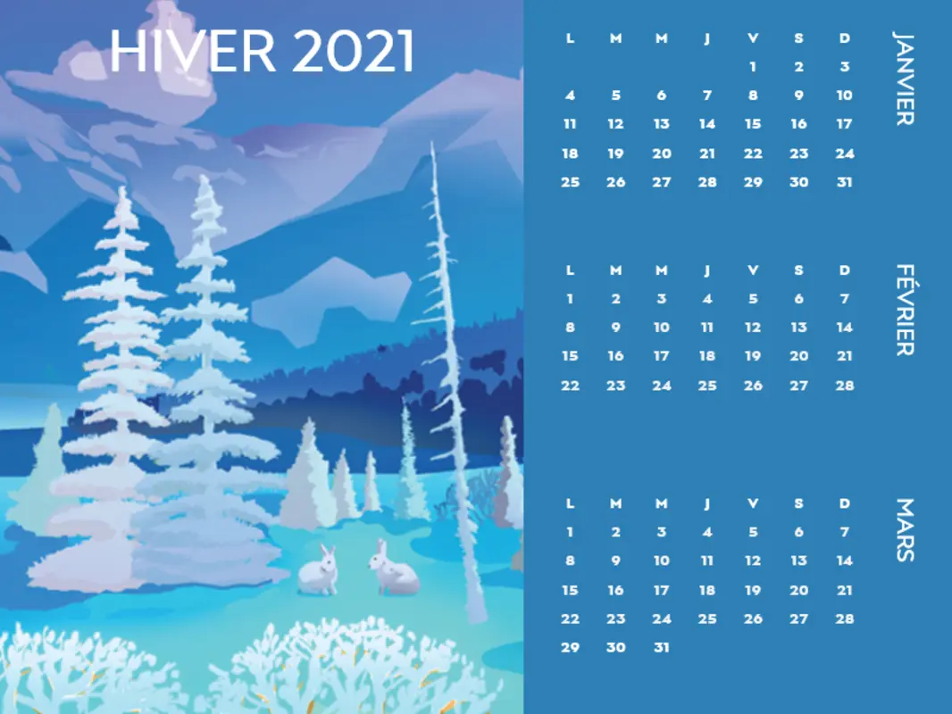 Calendrier trimestriel en milieu naturel modern-simple