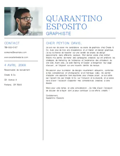 Lettre de motivation minimaliste blanche de concepteur graphique