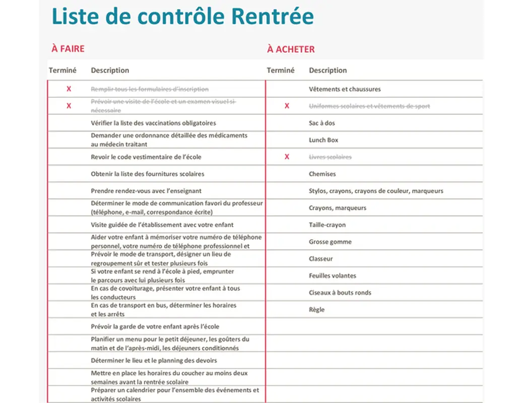 Liste de contrôle Rentrée scolaire modern simple