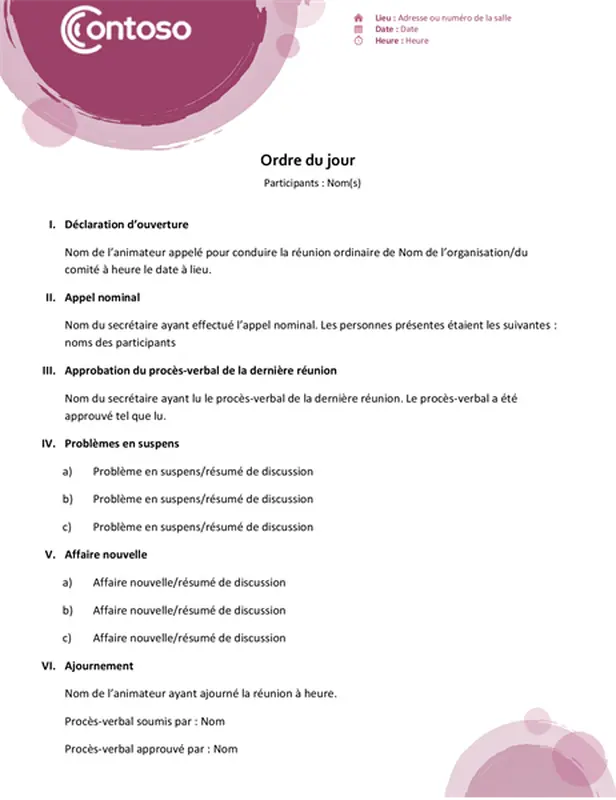 Ordre du jour Suite rose