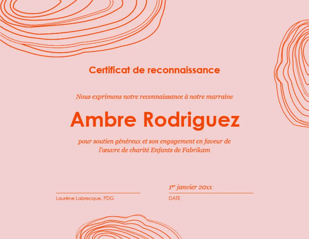 Certificat de reconnaissance « Croquis en spirale »  pink organic-simple