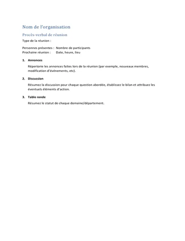 Procès-verbal de réunion (version courte)