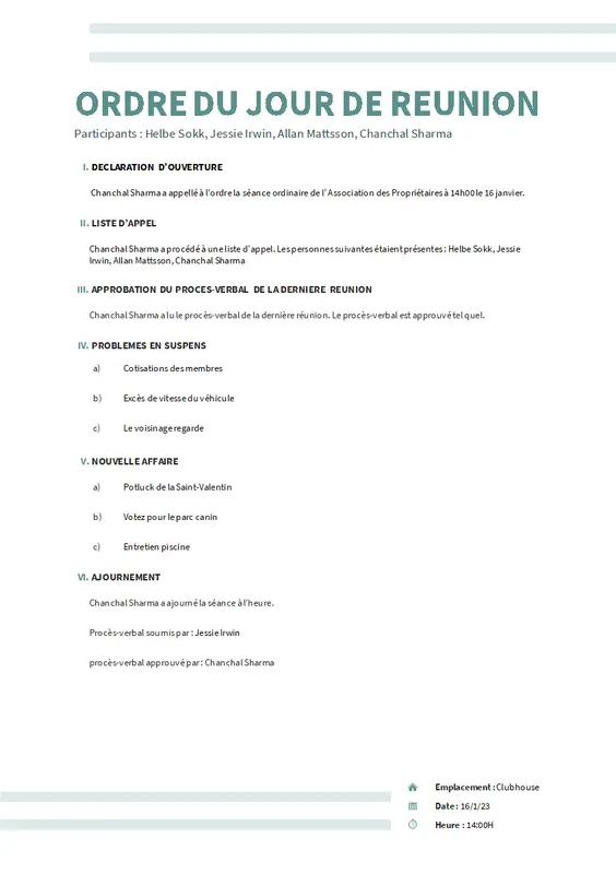 Ordre du jour à double ligne modern simple