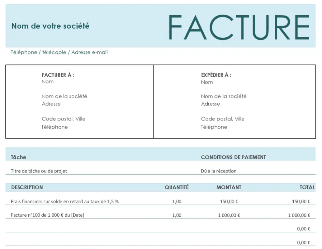 Facture de frais financiers de base blue modern simple