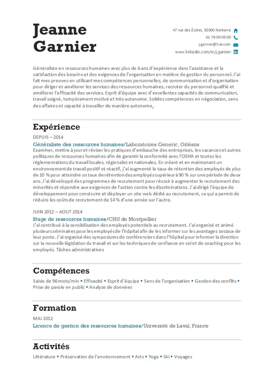 CV des ressources humaines modern simple