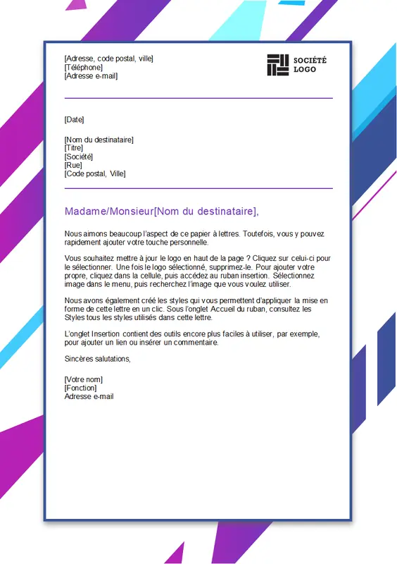 Papier à en-tête graphique violet modern-geometric