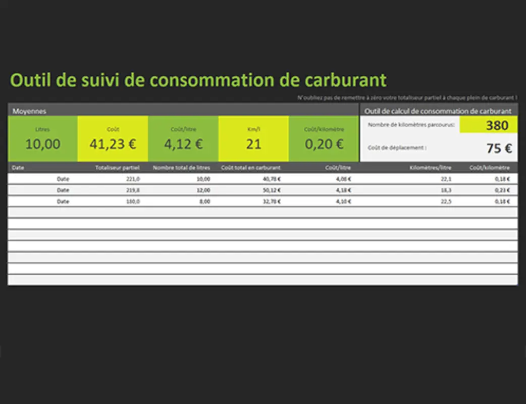 Outil de suivi de consommation de carburant green modern simple