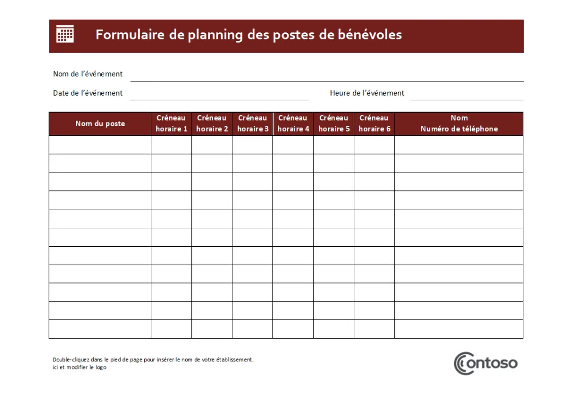 Planning des horaires des bénévoles  brown modern simple