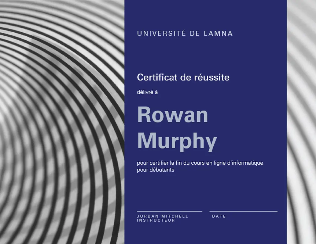 Certificat d’achèvement d’un cours modern-geometric