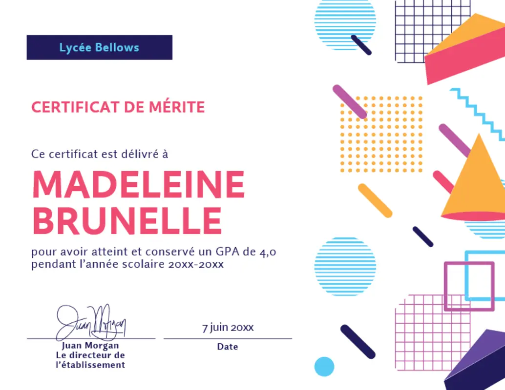 Certificats scolaires pink modern geometric