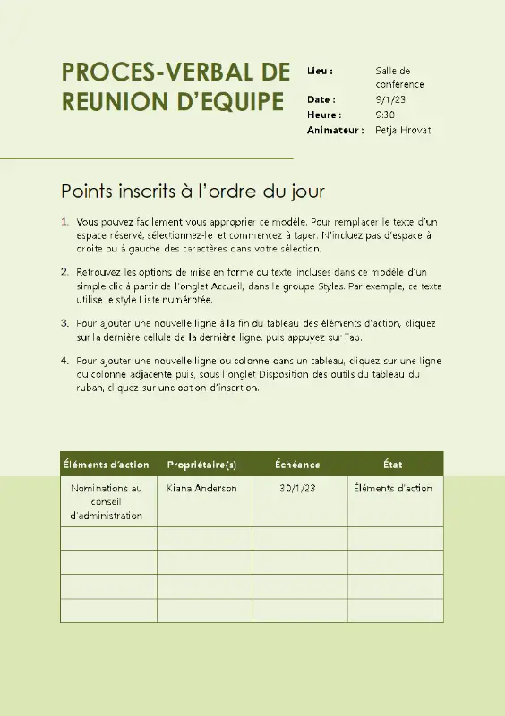 Procès-verbal de réunion d’équipe green modern simple