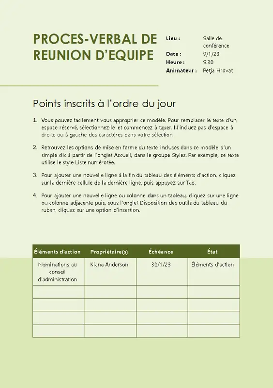 Procès-verbal de réunion d’équipe modern simple