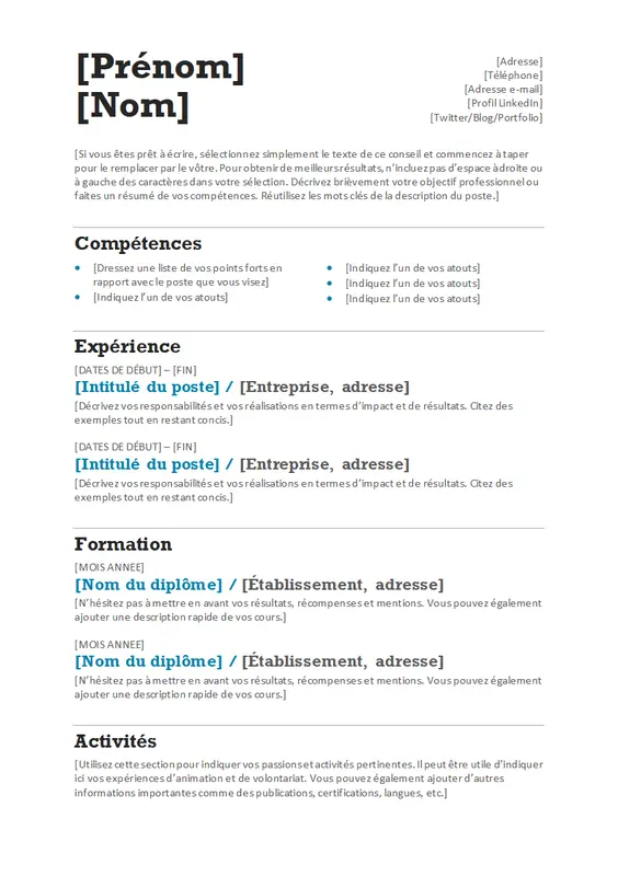 CV équilibré (conception moderne) modern simple