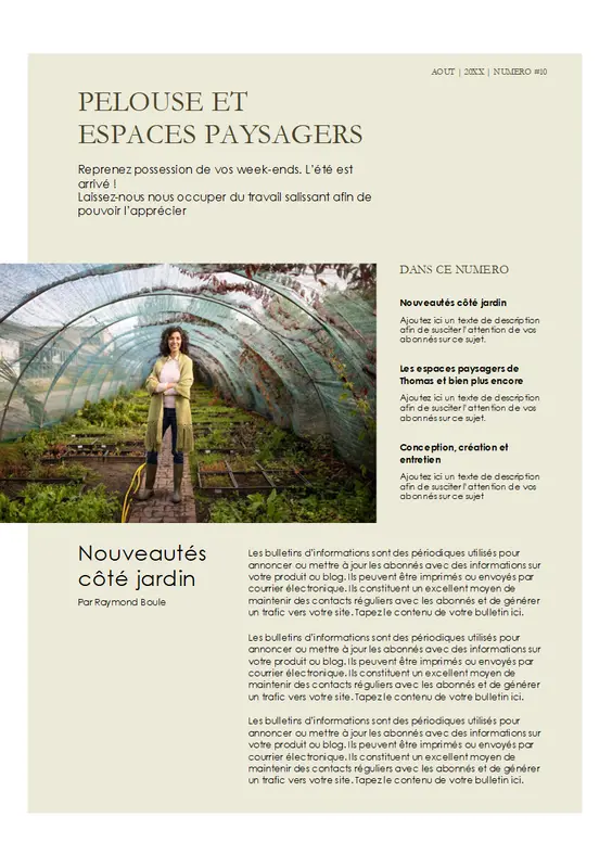 Bulletin d’informations sur l’aménagement paysager modern-simple