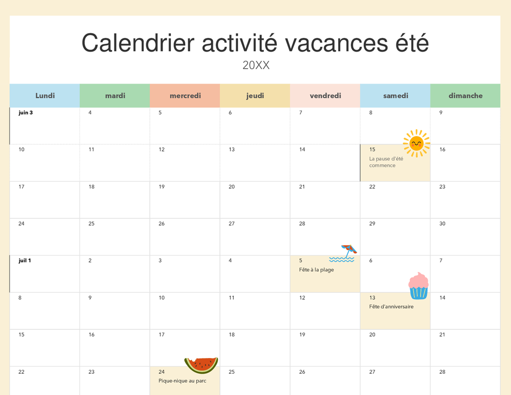 Calendrier des vacances d’été blue modern-simple