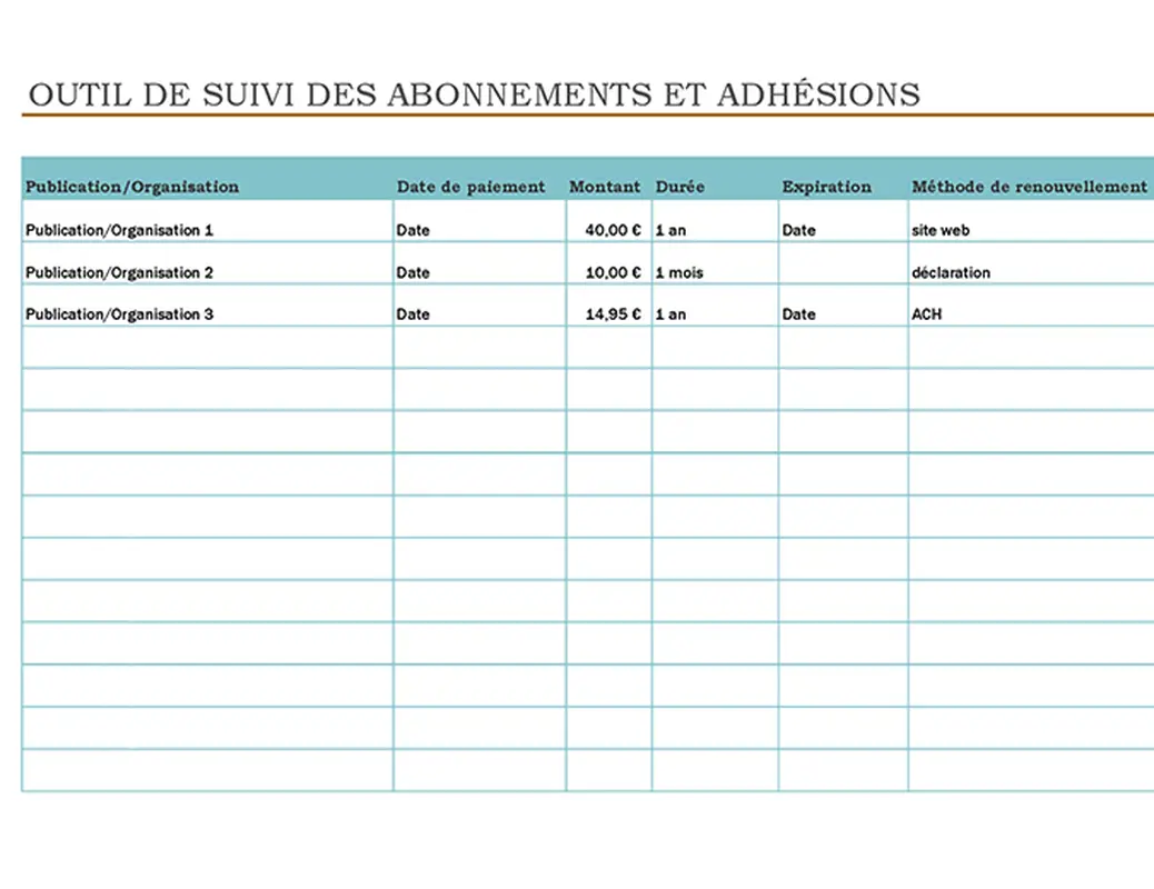 Outil de suivi des abonnements et adhésions