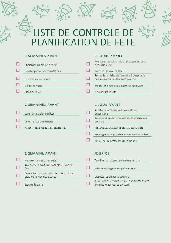 Liste de vérification pour l’organisation d’une fête green modern simple